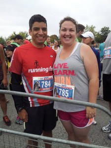 Before the run, in our starting corral! Feeling nervous, but ready to go!