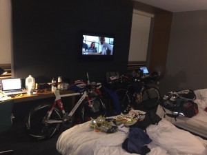 Ironman hotel room chaos