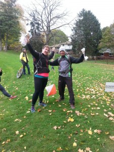 We did it! Celebrating at the finish line checkpoint!