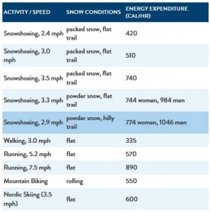 snowshoeing - calories